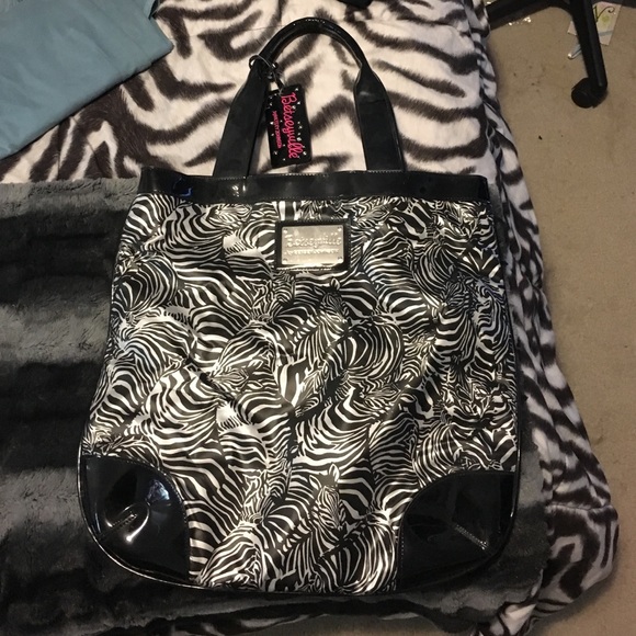Betsey Johnson black and white zebra tote bag