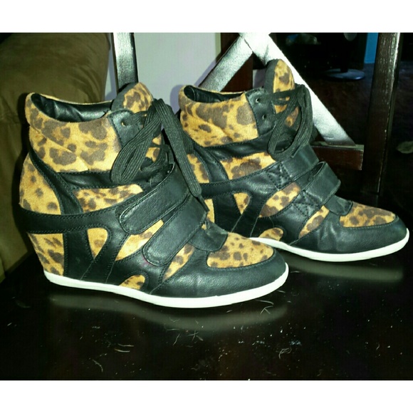 Wedge sneakers leopard print and faux leather - Picture 3 of 4
