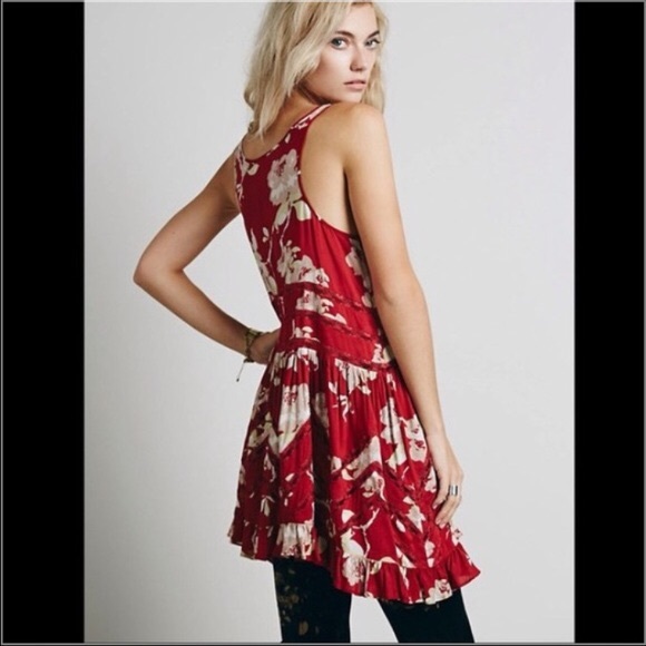 FREE PEOPLE Floral & Lace Trapeze Slip Dress