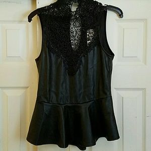 Black lace and leather top