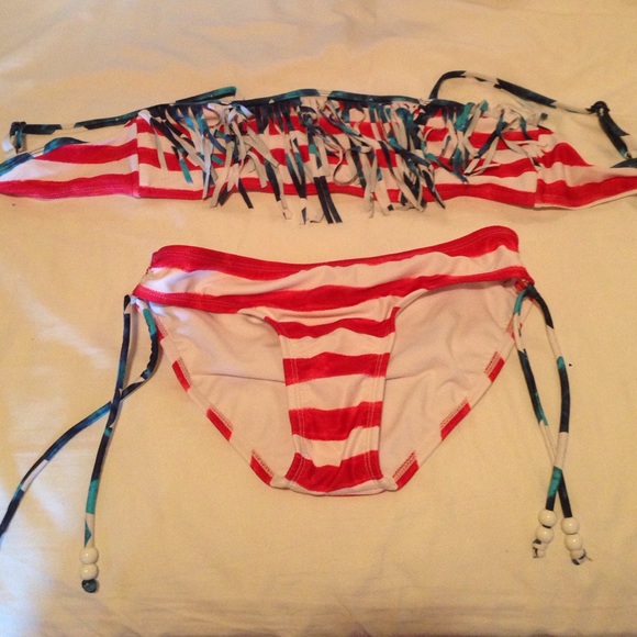 Two Extra small American flag and green bikinis