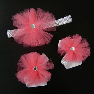 Coral & Grey Chevron Headband & Barefoot Sandals