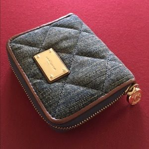 Michael Kors quilted denim zip wallet