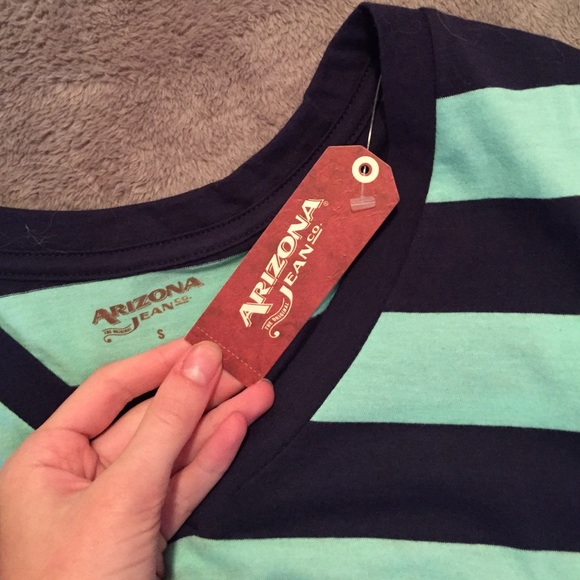 Green/Navy Striped V-neck Shirt - Picture 4 of 4