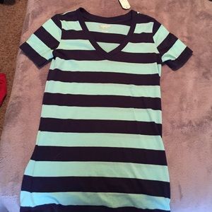 Green/Navy Striped V-neck Shirt