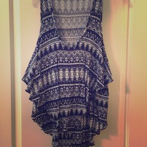 Asymmetric navy/white tank top