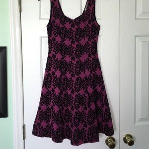 Purple and Black Floral A-line Dress