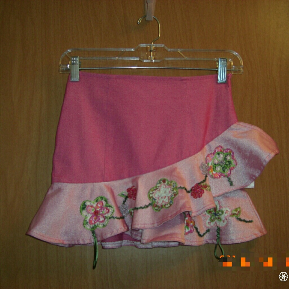 Pink Tiered Ruffled Floral Lipstick Skirt