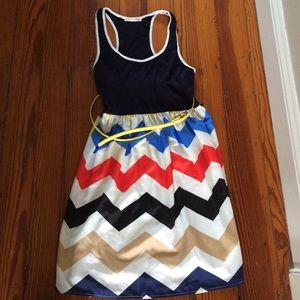 Navy and white summer dress with chevron striped