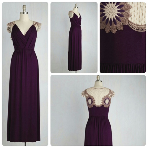 Plum Maxi Dress with Crocheted Flower Detail