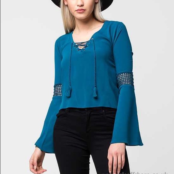Full Tilt Lace Up Bell Sleeved Top