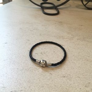 Pandora black braided leather charm bracelet