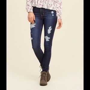 Dark Wash Distressed High Rise Super Skinny Jeans