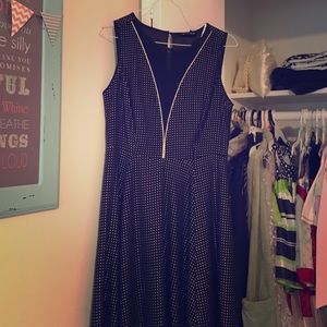 Black with gold polka dot cocktail dress