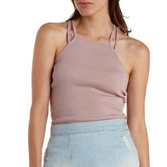 Mauve Strappy Ribbed Tank Top