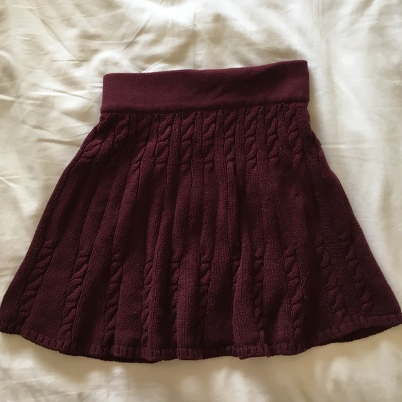 Burgundy Cable Knit Mini Skirt