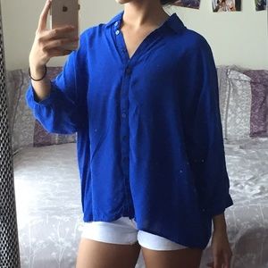 Forever 21 | Blue Button Down 3/4 Sleeve Top