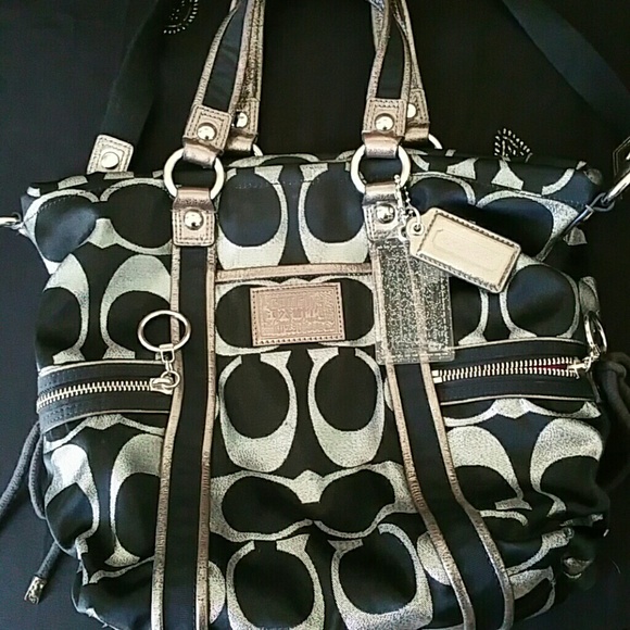 Black and silver Coach bag medium very cute very c