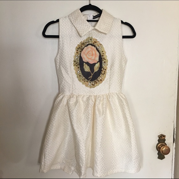 Cream Collar Dress with Flower Front - Picture 1 of 3