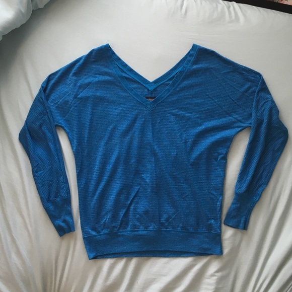 Blue Loose Fitting Striped V-Neck