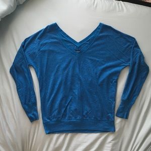 Blue Loose Fitting Striped V-Neck