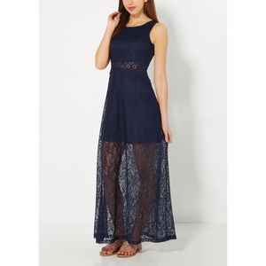 Navy Swirling Crochet Illusion Maxi Dress