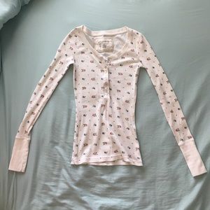 Cream Floral Thermal Long-Sleeved Shirt