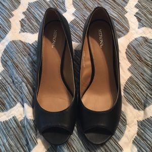 Black Peep Toe Wedges