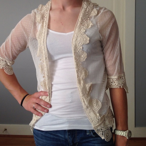 Sheer cardigan with lace details