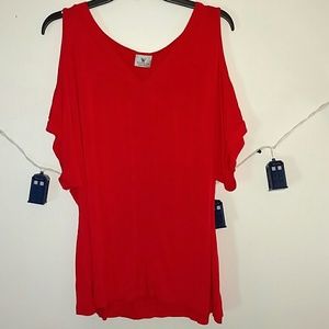 Burnt Red/Orange Cold Shoulder Top.