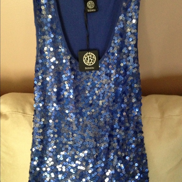 Sequined blue sleeveless top