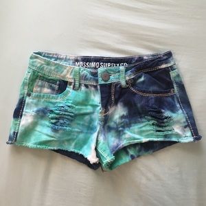 Tie-Dye Navy and Aquamarine Ripped Shorts