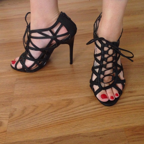 Sexy black strappy heels