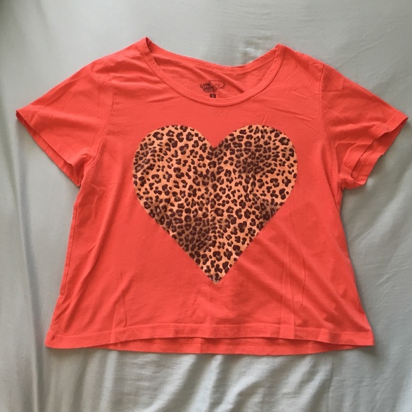 Orange Loose-Fitting Tee With Leopard Print Heart