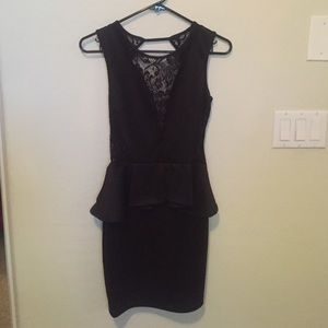 Black lace(front and back) backless dress.