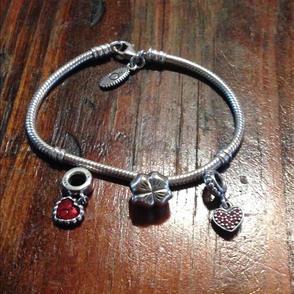Sterling Silver Pandora Bracelet and Charms
