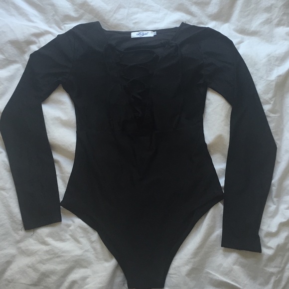 BLACK LACE UP BODY SUIT