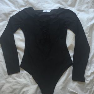 BLACK LACE UP BODY SUIT