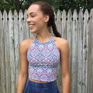 Bright Geometric Halter Crop Top