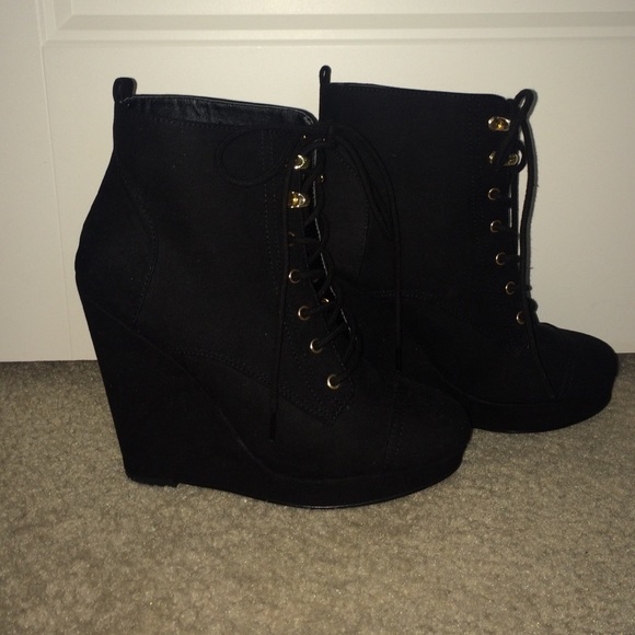 Black lace up booties