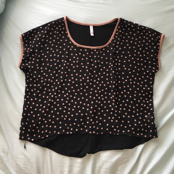 Black and Tan Sheer Polka-Dotted Flowy Shirt