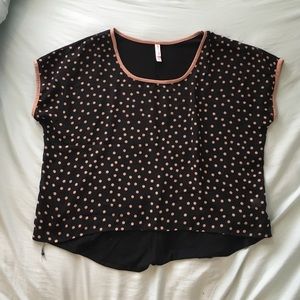 Black and Tan Sheer Polka-Dotted Flowy Shirt