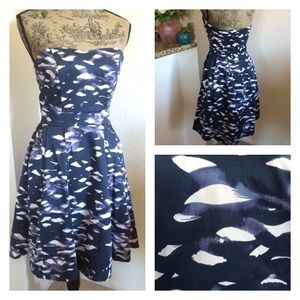 Blue and White A-line Cocktail Dress