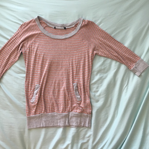Grey and Orange Striped 3/4 Sleeves Shirt
