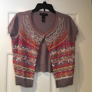 Cocoa colored shrug with colorful beading
