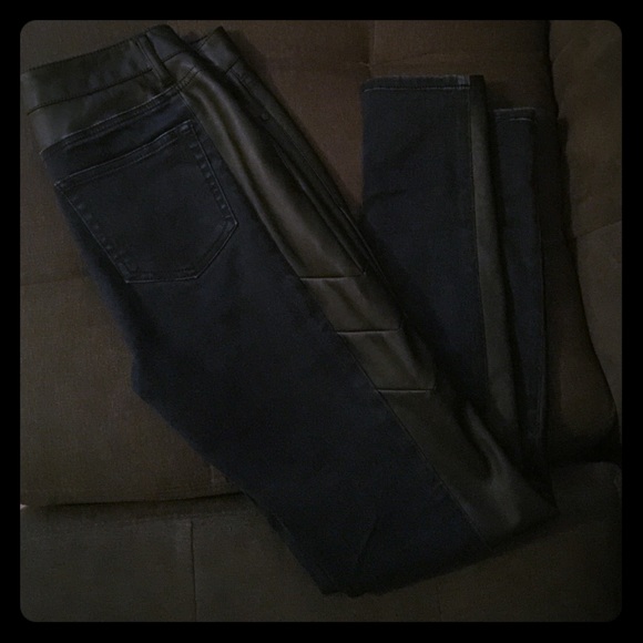 Jeans with leather on the side