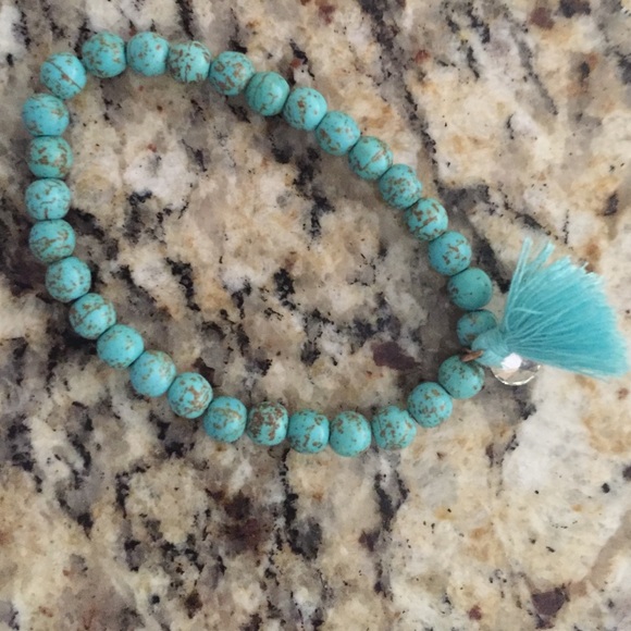 Comfortable aqua beaded bracelet with cz& tassel - Picture 2 of 3