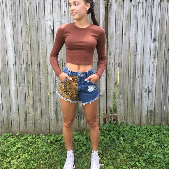 Basic Brown Long Sleeve Crop Top