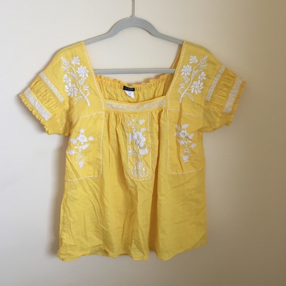 SALE Yellow J. Crew embroidered blouse