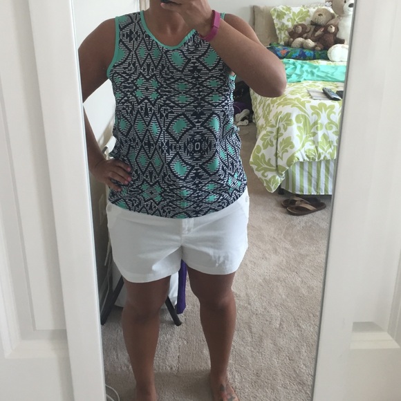 Navy blue, white and teal aztec printed tank top